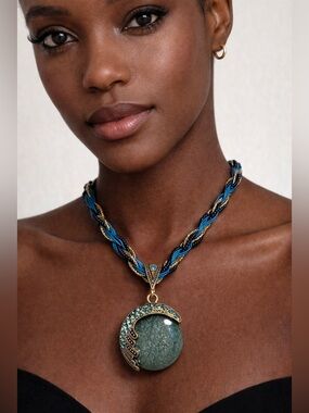 Statement Pendant Necklace 18” Green Aventurine Stone Multi Strand Beaded Boho